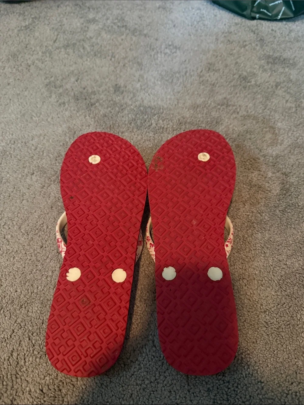 Tory Burch Cream & Red Printed Logo Flip Flops